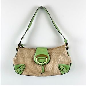 Faux Leather Straw Small Baguette Purse Bag